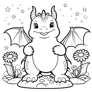 Liebervoller Kawaii-Drache mit Blumen-Bastelvorlage für fröhliche Blumenkinder