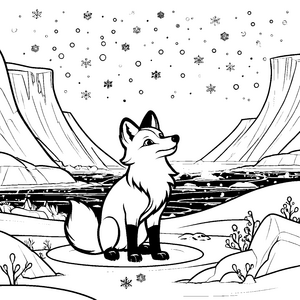 Stiller Polarfuchs am Gletschersee Malbild für malfreudige Wintertierfreunde