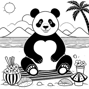 Niedlicher Panda am Strand Bastelvorlage für neugierige Strandkinder