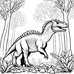 Wuchtiger Pachycephalosaurus zwischen Bäumen Malbild für kleine Waldforscher