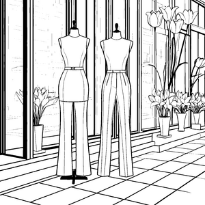 Stilvolle Damenhosen im Schaufenster Ausmalbild für neugierige Modeschätzer