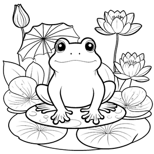 Bezauberter Kawaii-Frosch mit Regenschirm Malbild für kleine Teichfreunde