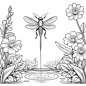 Elegante Libelle über Wasserfläche Bastelvorlage für Teichfreunde