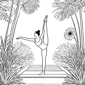 Anmutige Yoga-Pose mit Palmen Malbild für kleine Dschungelträumer
