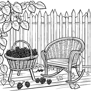 Rustikaler Stachelbeerkorb mit Schaukelstuhl Bastelvorlage für Gartenliebhaber