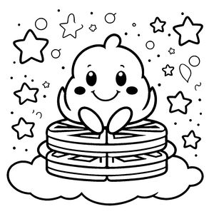 Heiterer Kawaii-Waffel-Stapel auf Wolke Bastelvorlage für verträumte Sternensammler