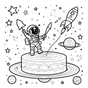 Feierlicher Kawaii-Astronaut auf Torte Bastelmotiv für Weltraumträumer