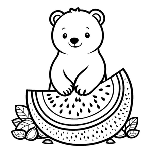 Süßer Kawaii-Eisbär an der Wassermelone Bastelvorlage für Obstfreunde