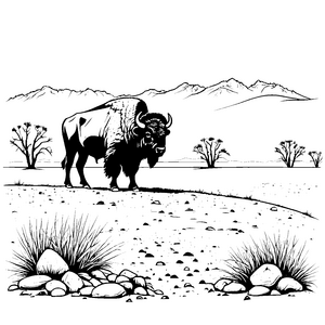 Wuchtiger Bison in Gebirgslandschaft Bastelvorlage für fröhliche Steinjäger