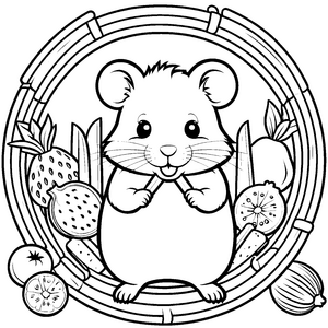 Fröhlicher Hamster mit Erdbeeren Malvorlage für mutige Obstfreunde