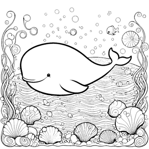 Begeisternder Wal mit Muscheln Malbild für kleine Ozeanfreunde