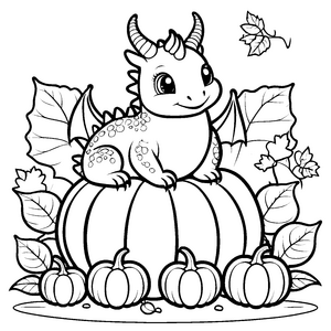 Niedlicher Kawaii-Drache auf Kürbissen Bastelmotiv für kreative Herbstfreunde