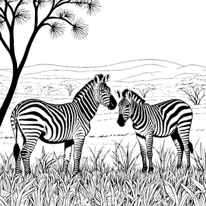 Sanfte Zebras im hohen Gras Malbild für verträumte Grashüpfer