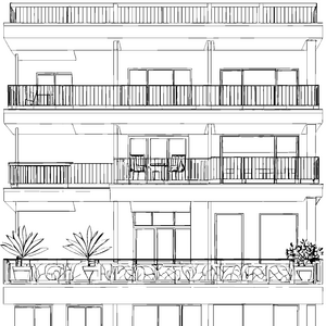 Moderne Fassade mit bepflanzten Balkonen Bastelmotiv für mutige Wohnarchitekten