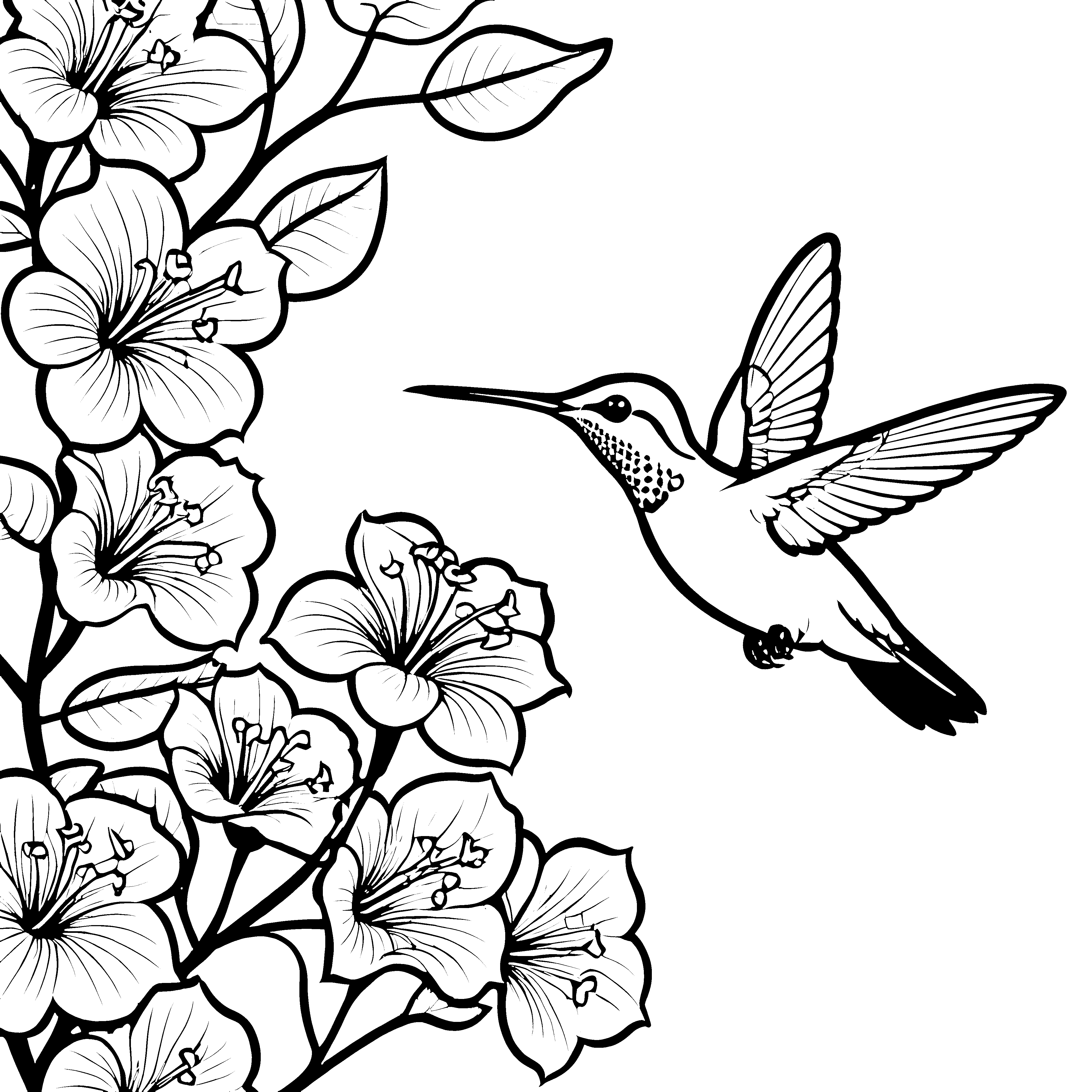 Anmutiger Kolibri an Blütenzweigen Bastelvorlage für mutige Naturfreunde