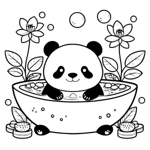 Bezauberter Panda in Seifenblasen Ausmalvorlage für kleine Badeliebhaber