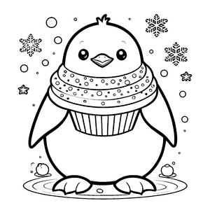Behaglicher Kawaii-Pinguin mit Schal Bastelvorlage für mutige Winterkinder