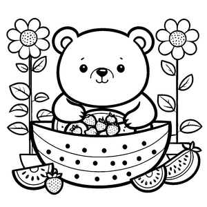 Fröhlicher Kawaii Bär in Wassermelone Bastelmotiv für neugierige Obstfreunde