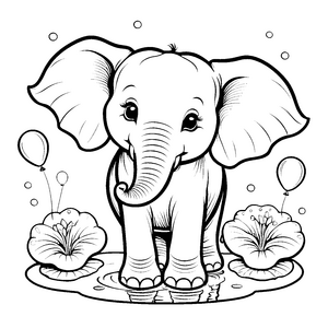Niedlicher Elefant mit Luftballons Ausmalvorlage für kreative Teichfreunde