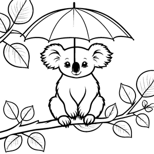 Niedlicher Koala mit Regenschirm Malbild für fröhliche Waldtiere
