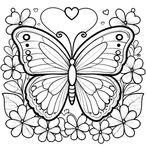 Lieblicher Kawaii-Schmetterling mit Herz Malvorlage für junge Blumenmädchen