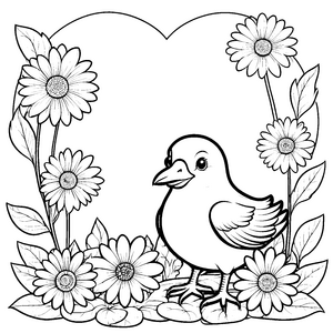 Liebliches Vogelherz mit Blumen Malvorlage für malfreudige Blumenputzer