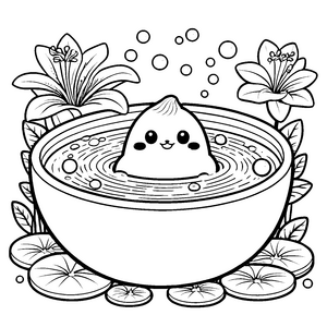 Verspielte Kawaii-Avocado im Seifenblasenbad Ausmalbild für fröhliche Wasserlustige