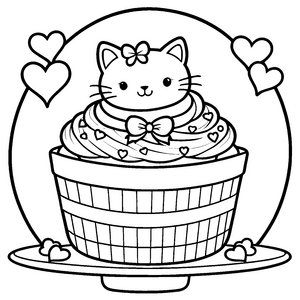 Süße Kawaii-Katze in Sahneschale Malbild für mutige Naschfreunde