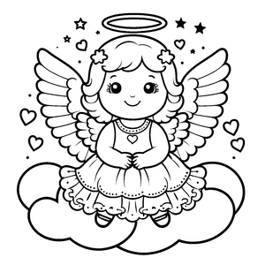 Verspielter Kawaii-Engel auf Wolken Bastelmotiv für verträumte Himmelsbewohner