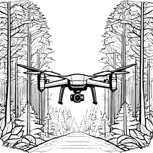Mysteriöse Drohne über Nadelwald Bastelvorlage für Waldfreunde