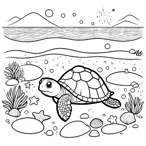 Behagliche Kawaii-Schildkröte beim Seestern-Bastelmotiv für mutige Meeresbewohner