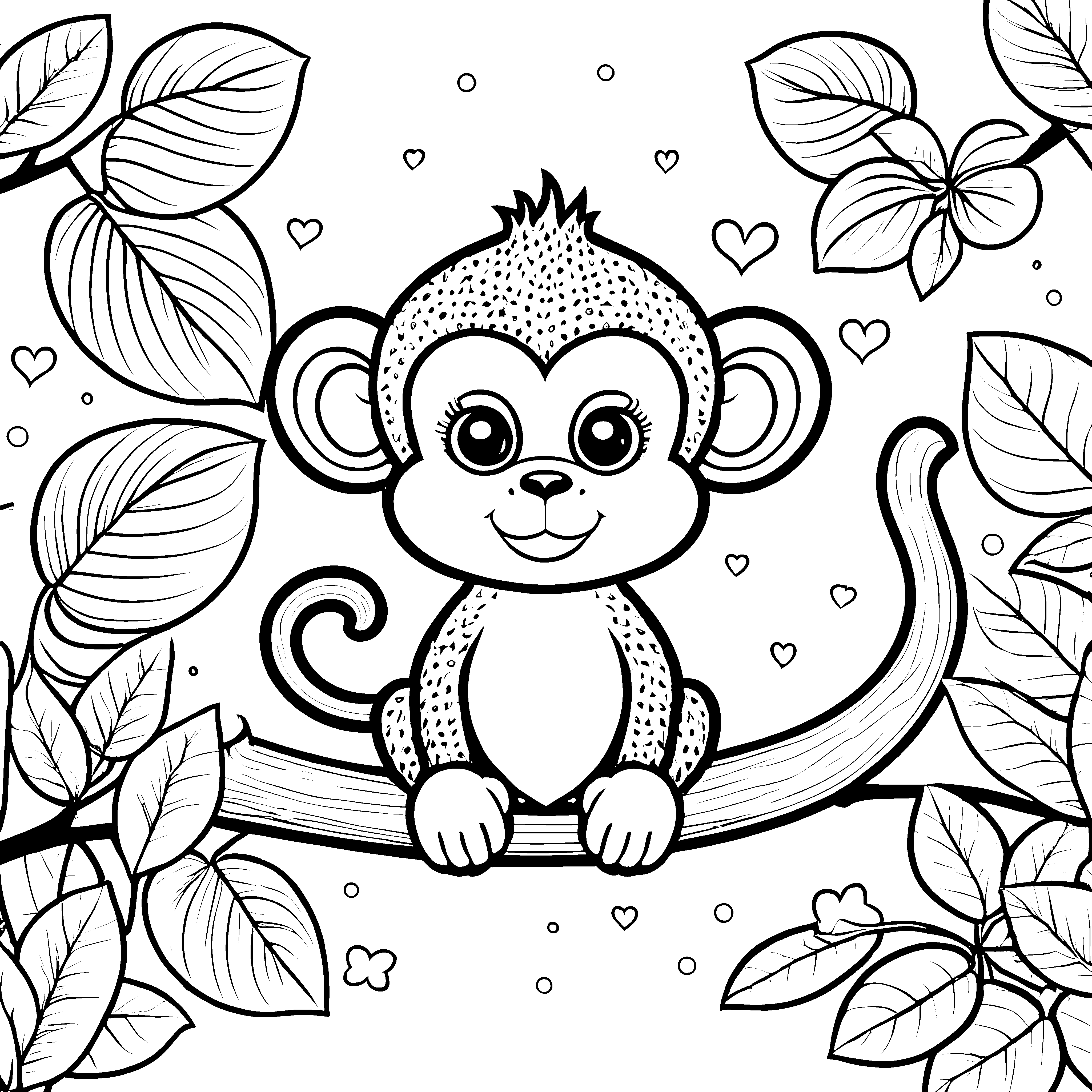 Herzlicher Kawaii-Affe auf Ast Bastelmotiv für kleine Waldtierfreunde