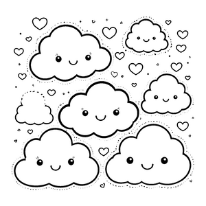 Niedliche Kawaii Wolken mit Herzen Bastelvorlage für kleine Himmelsfreunde