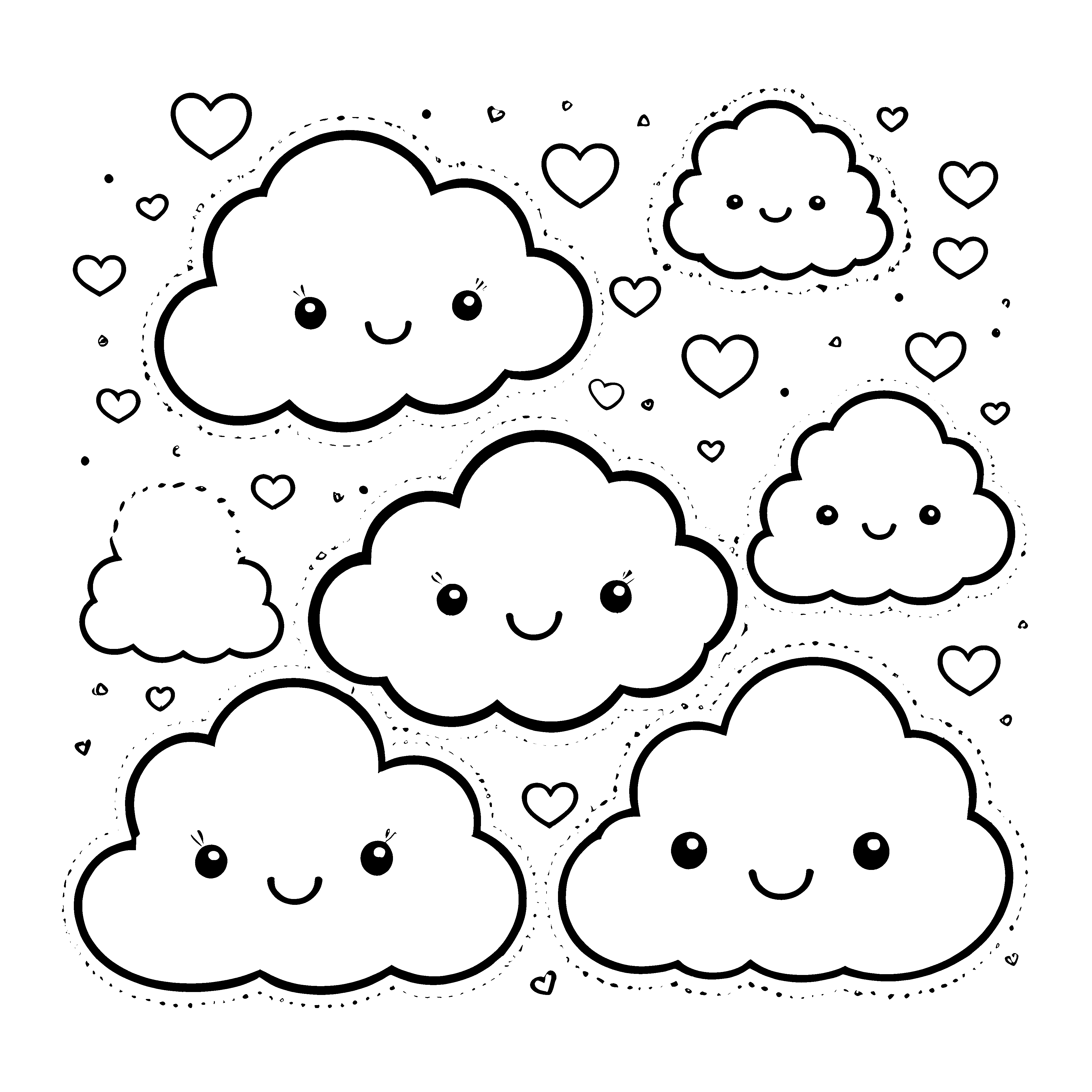 Niedliche Kawaii Wolken mit Herzen Bastelvorlage für kleine Himmelsfreunde