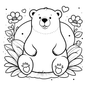 Ruhiger Kawaii-Eisbär mit Blumen Malbild für kreative Naturfreunde