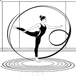 Anmutige Turnerin mit kreisförmigen Gymnastikbändern Ausmalbild für mutige Tanzschüler