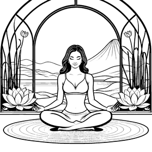 Heitere Yoga-Pose mit Bergen Malbild für kreative Bergliebhaber