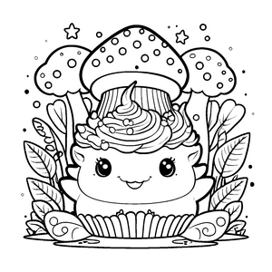 Niedliches Kawaii Axolotl mit Sahnehaube Ausmalbild für kleine Waldtierfreunde