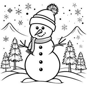 Niedlicher Schneemann mit Schal Malbild für kleine Bergfreunde