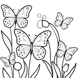 Herzliche Kawaii-Schmetterlinge auf Blumen Malbild für kleine Blumenputzer