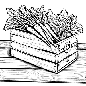 Frische Karotten in Holzschratze Bastelmotiv für malfreudige Erntehelfer