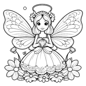 Sanfte Kawaii Fee mit Herz Bastelmotiv für kreative Blütenkinder