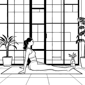 Ruhige Yoga-Pose mit Fensterfront Bastelmotiv für junge Pflanzenkinder