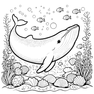 Niedlicher Wal mit Muscheln Malvorlage für kleine Tiefseetaucher