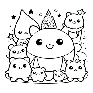 Verspielte Kawaii Sterne mit Tieren Bastelvorlage für fröhliche Waldfreunde