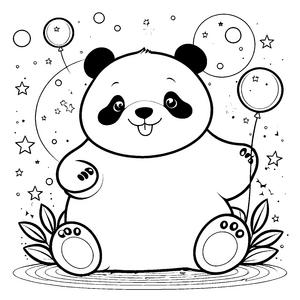 Fröhlicher Panda mit Luftballons Ausmalbild für junge Sternenfreunde