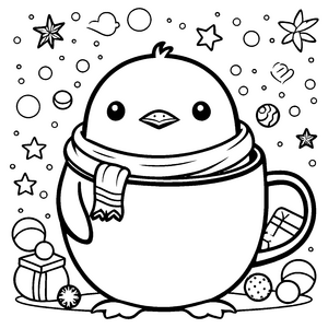 Niedlicher Kawaii-Pinguin mit Schal Bastelmotiv für kleine Sternenzähler
