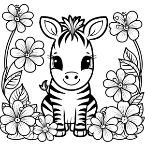 Liebliches Kawaii-Zebra im Blumenrahmen Bastelvorlage für verträumte Blumenfreunde