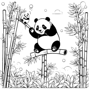 Niedlicher Panda auf Bambusstamm Ausmalbild für verträumte Waldtiere