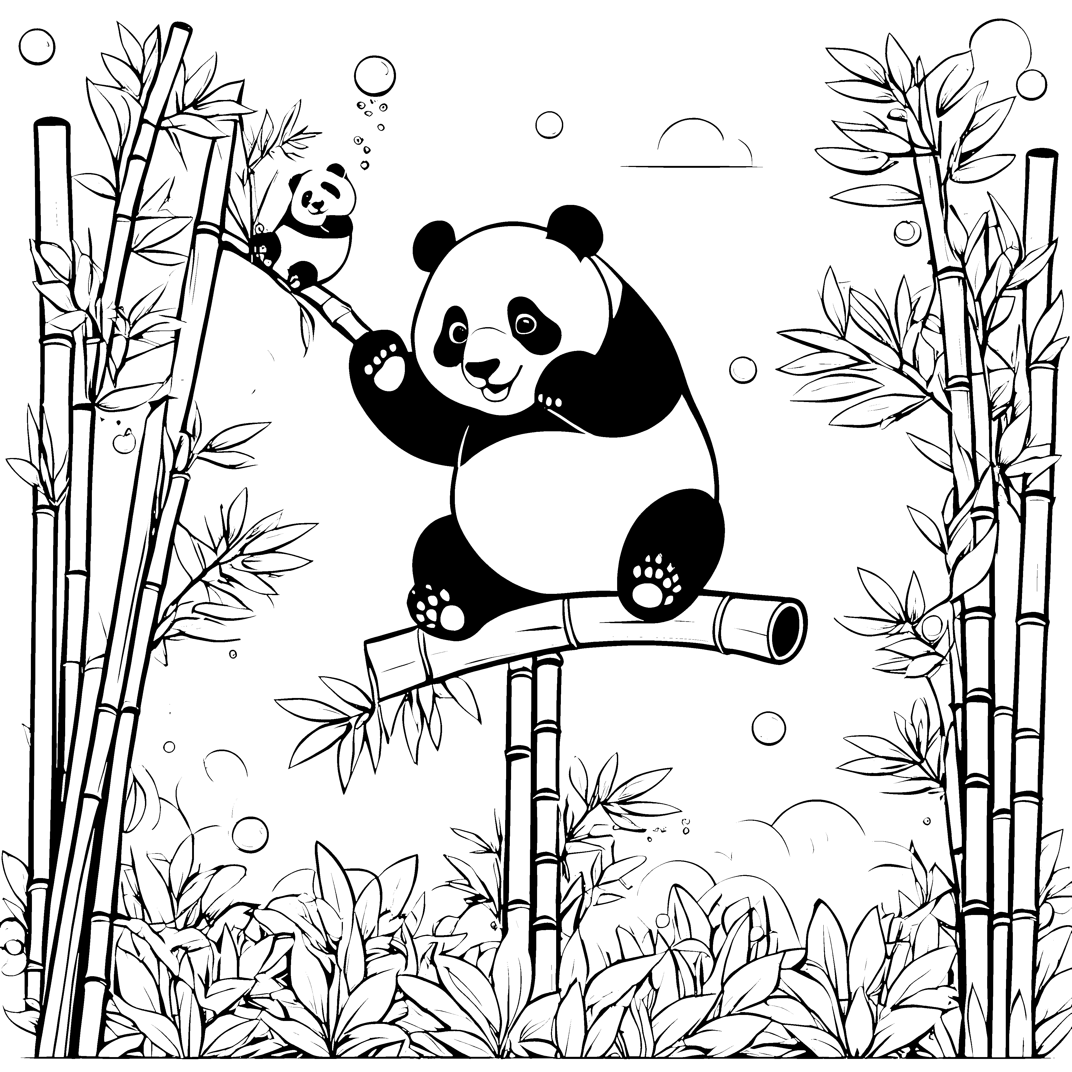 Niedlicher Panda auf Bambusstamm Ausmalbild für verträumte Waldtiere